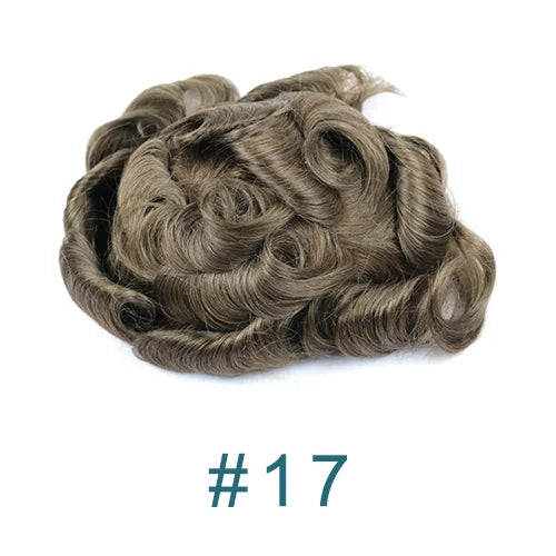 80%Density 0.02mm HD Poly Thin Skin Grey 220# 610# Invisible Natural Hairline Blonde Men Toupee Full Vioop Human Hair Prosthesis