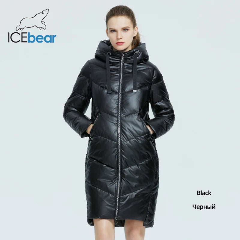 ICEbear 2023 new hooded winter women's  jacket fashion casual slim long warm cotton coat brand ladies parkas GWD20302D