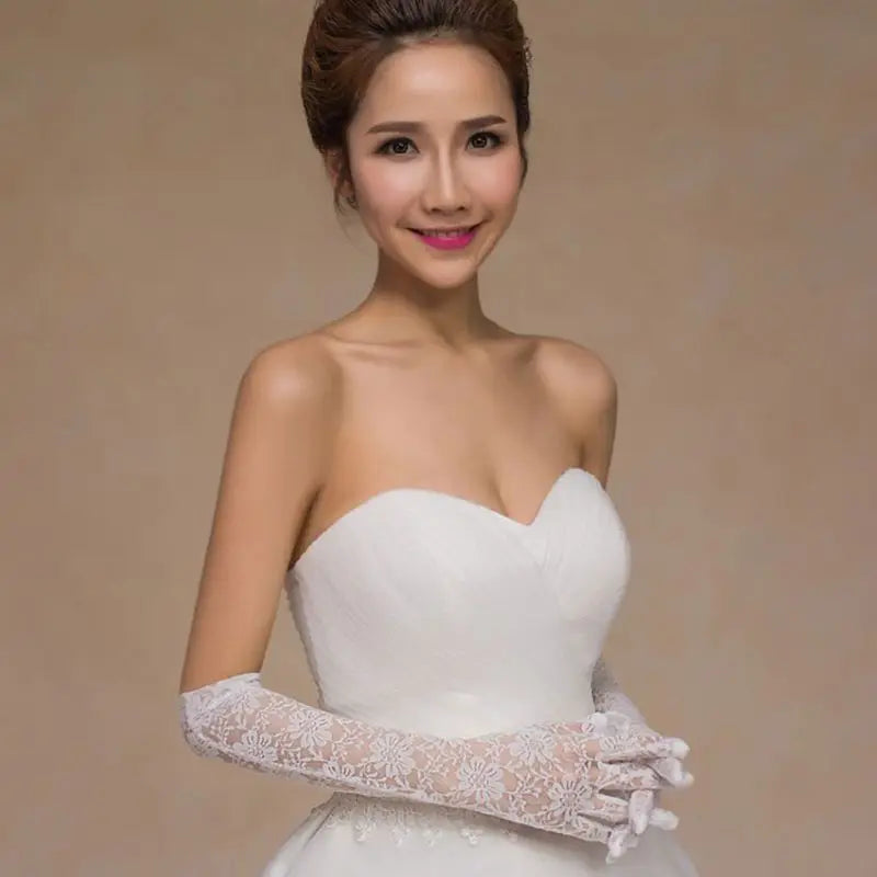 Wedding Dress Accessories Charm Bridal Gloves White Lace with Finger Long Glove Elegant Lady Bride Prom Jewelry
