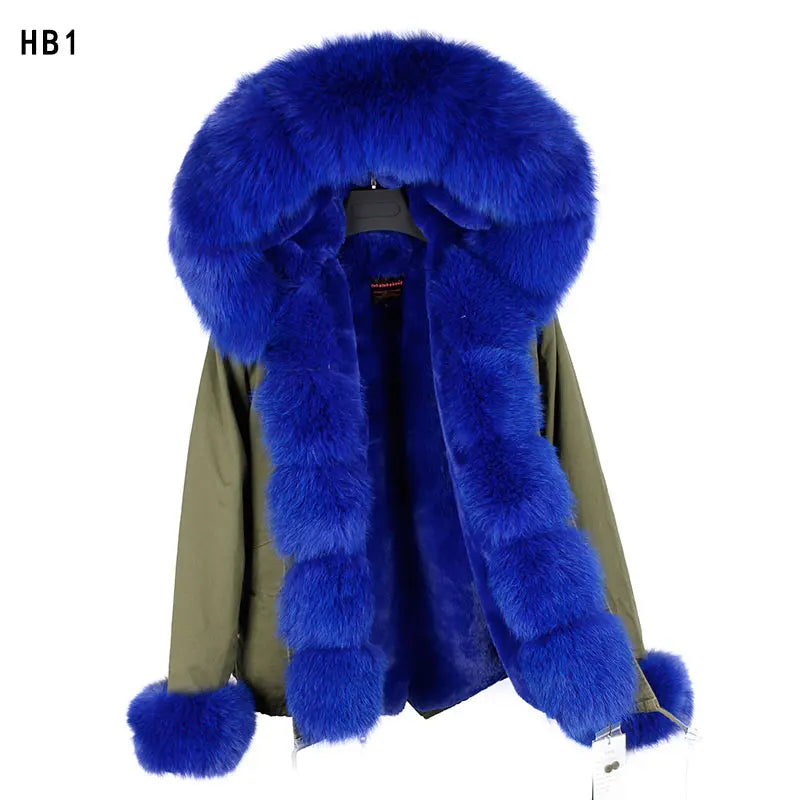 2024 MaoMaoKong Winter Jacket Parkas Natural Real Fox Fur Collar Faux Fur Lining Women Fur Coat