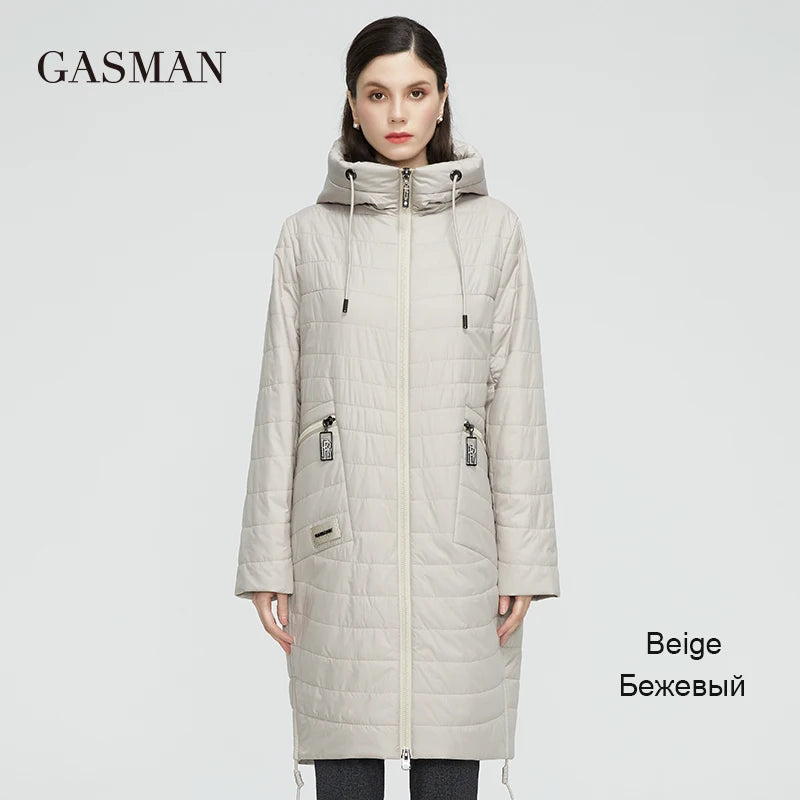 GASMAN 2022 Spring Autumn Jacket Women fashion casual long parka coat padded female stand-up Collar hooded ladies jackets 81858