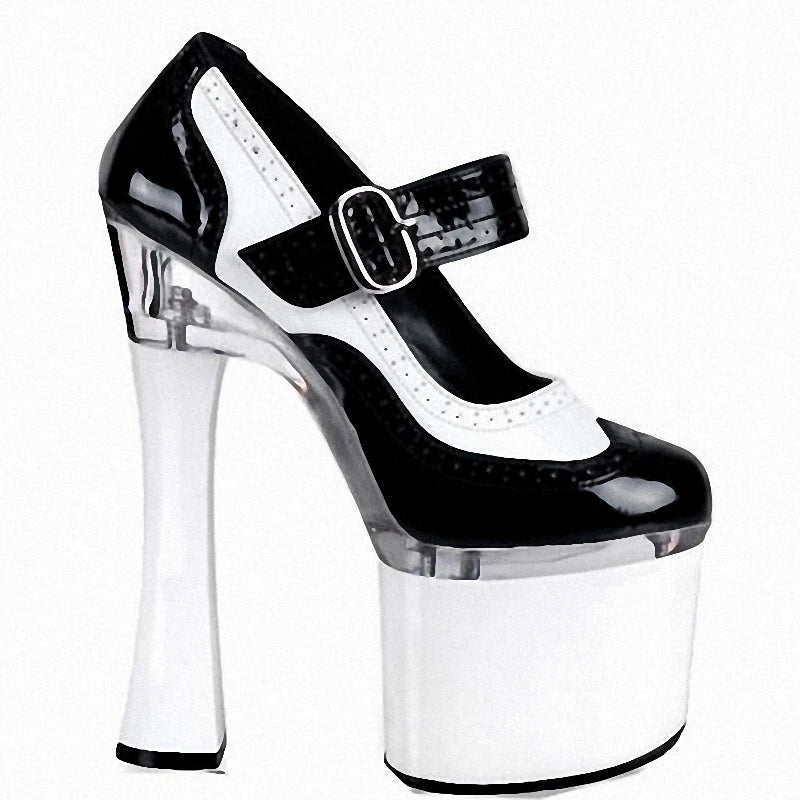 Fashion Mixed colors Spool heels Thick platform 18cm High heeled 7 inches Office lady Female Novelty Buckle strap Pumps Novelty