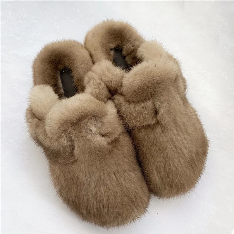 Women's High-end Fur Baotou Slippers Winter Comfort And Warmth Luxury Mink Fur Flats Indoor Slip-on Slippers For Lazy People