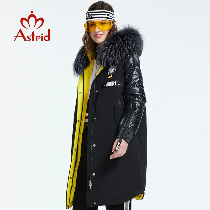 Astrid 2022 Winter new arrival women down jacket with a fur collar fashion style with a hood long winter coat women AR-3022