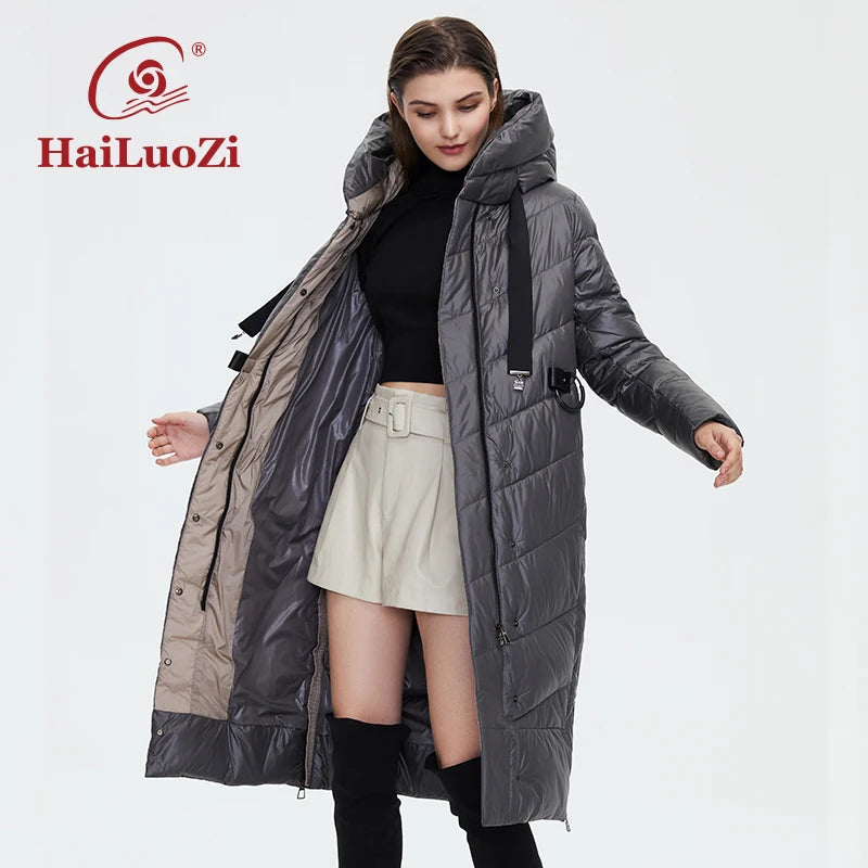 HaiLuoZi  Women's Winter Jacket New Women Coat Lengthened Warm Windproof Hooded Belt High-quality Bio-cotton Filling Parka 6032