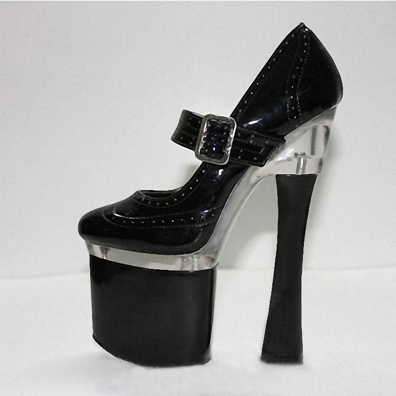 Fashion Mixed colors Spool heels Thick platform 18cm High heeled 7 inches Office lady Female Novelty Buckle strap Pumps Novelty