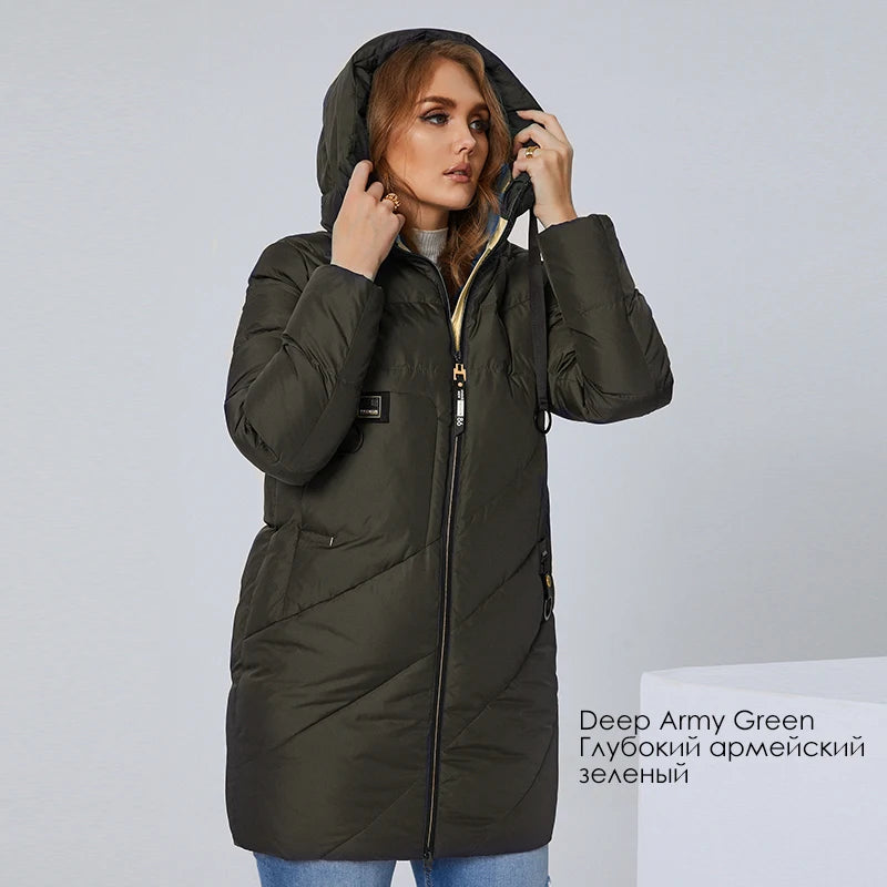 HaiLuoZi 2022 Winter Women's Jackets Thick Cotton Big Pockets Hood Zipper Quilted Parka Oversize Female Casual Women Coat 6896