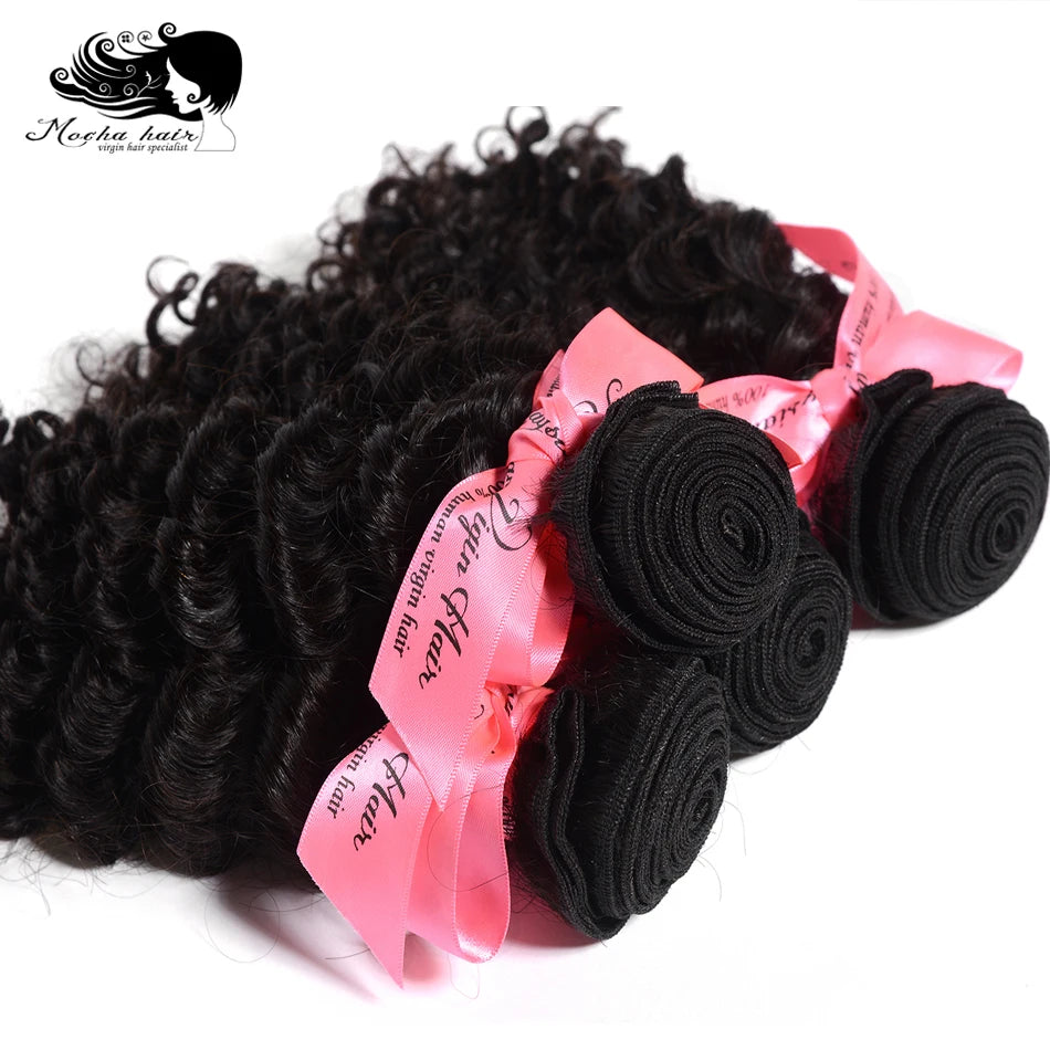 Mocha Hair  Malaysian Remy Hair Deep Wave 100% Human Hair Weave 3 Bundles Natural Color 12"-28" Free Shipping