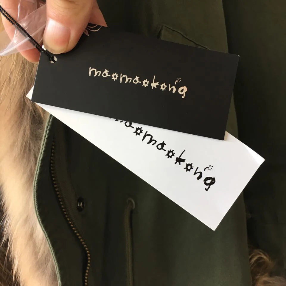 Maomaokong 2023 Winter Women Parkas Real Fur Long Coat Outwear Large Raccoon Fur Collar Thick Warm Jacket Rabbit Lining Hooded