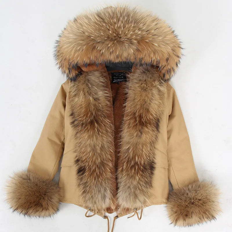 2024 MaoMaoKong Winter Jacket Parkas Natural Real Fox Fur Collar Faux Fur Lining Women Fur Coat
