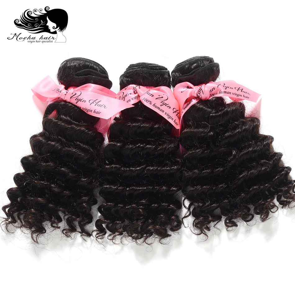 Mocha Hair  Malaysian Remy Hair Deep Wave 100% Human Hair Weave 3 Bundles Natural Color 12"-28" Free Shipping