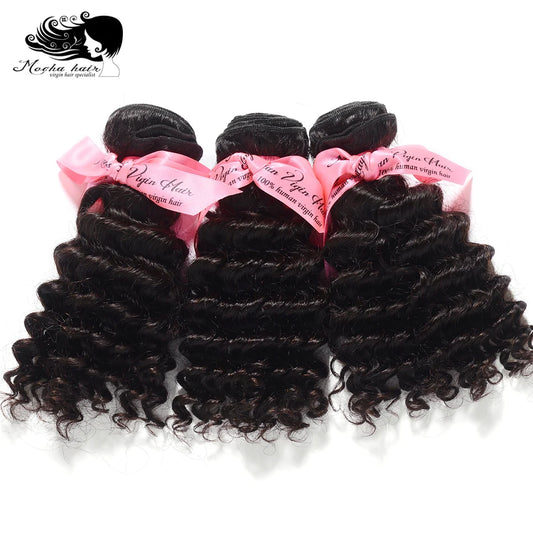 Mocha Hair  Malaysian Remy Hair Deep Wave 100% Human Hair Weave 3 Bundles Natural Color 12"-28" Free Shipping