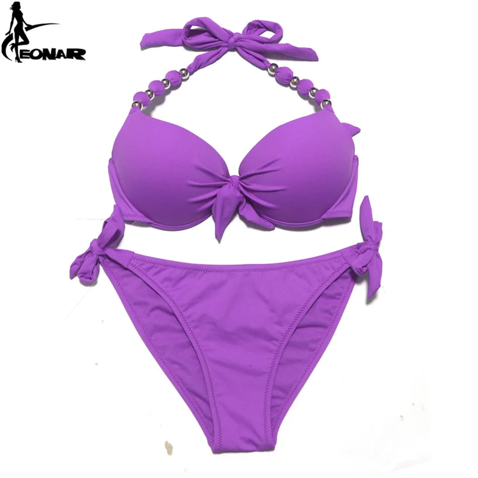 EONAR Swimwear Women Solid Brazilian Bikini Set Sexy Push Up Swimsuit Bathing Suit Women Beach Wear Plus Size Swimwear XXL