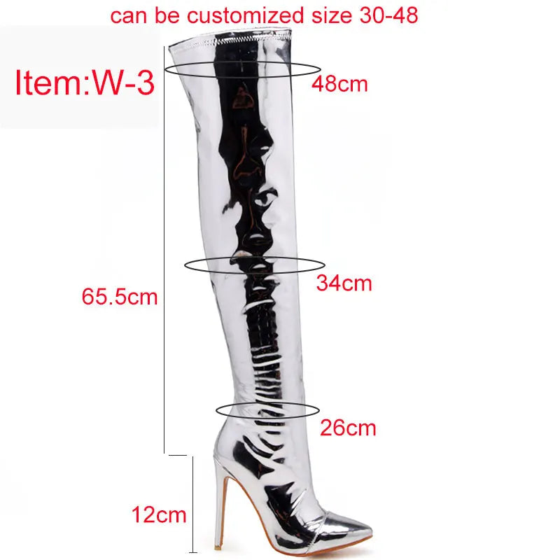 Plus size 48 Over Knee Boots Sexy Fetish Dance Nightclub Party Shoes High Heel Platform Women Silver Thigh High Boots Mujer
