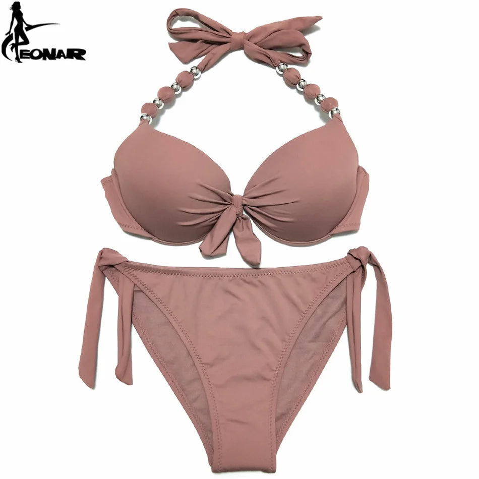 EONAR Swimwear Women Solid Brazilian Bikini Set Sexy Push Up Swimsuit Bathing Suit Women Beach Wear Plus Size Swimwear XXL