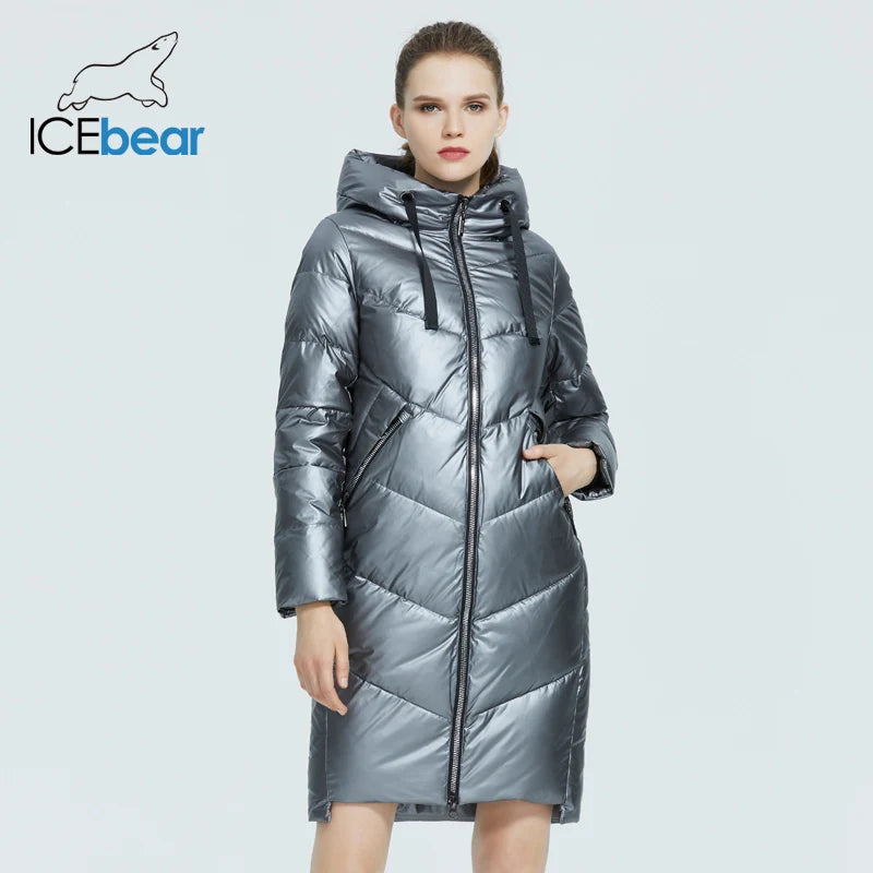 ICEbear 2023 new hooded winter women's  jacket fashion casual slim long warm cotton coat brand ladies parkas GWD20302D