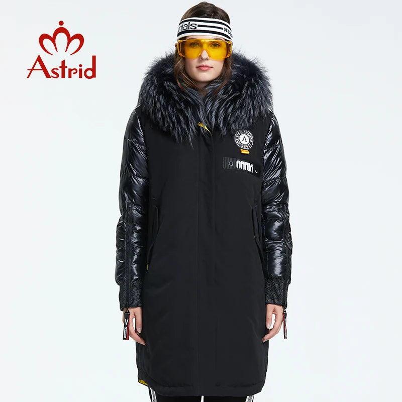 Astrid 2022 Winter new arrival women down jacket with a fur collar fashion style with a hood long winter coat women AR-3022