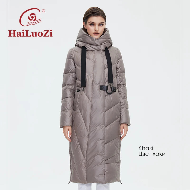 HaiLuoZi  Women's Winter Jacket New Women Coat Lengthened Warm Windproof Hooded Belt High-quality Bio-cotton Filling Parka 6032
