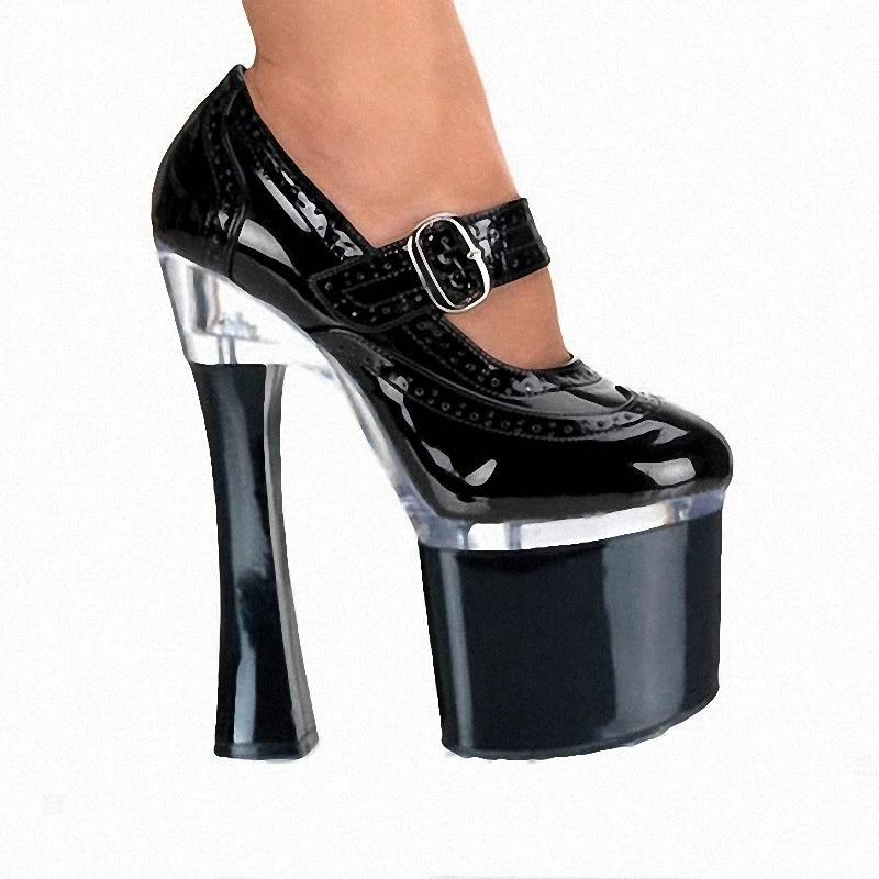 Fashion Mixed colors Spool heels Thick platform 18cm High heeled 7 inches Office lady Female Novelty Buckle strap Pumps Novelty