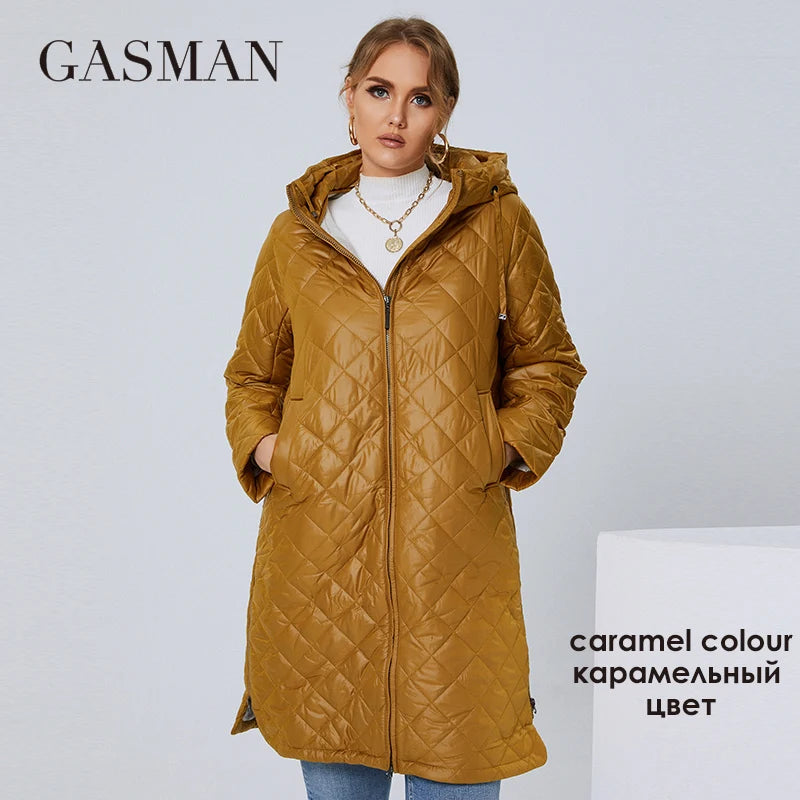 GASMAN 2022 Women's Autumn Winter jacket Fashion XL-5XL long High street parka Furry lining high quality Brand coat woman 81121