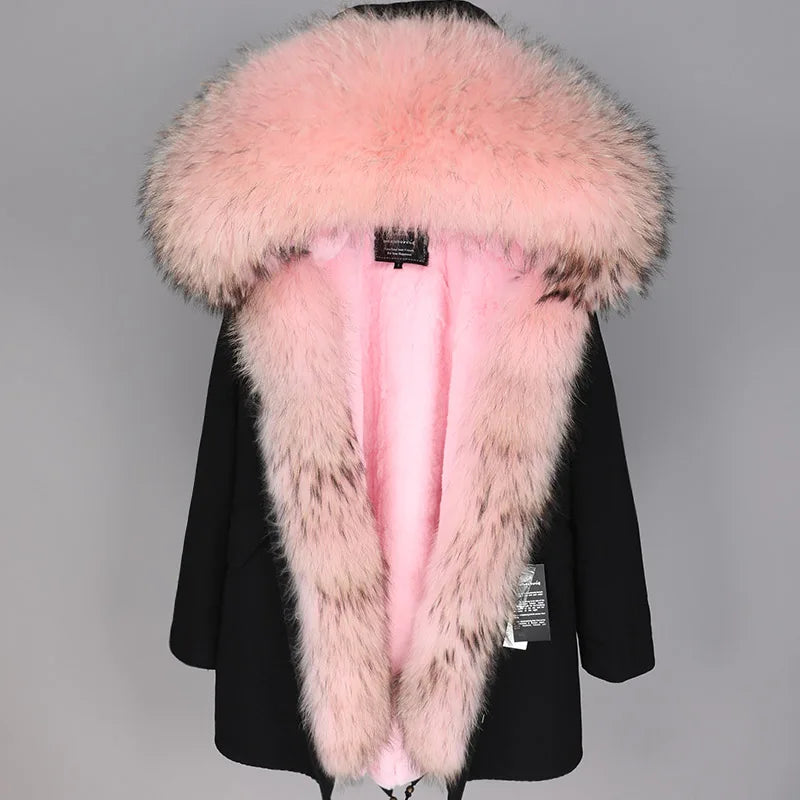 Maomaokong Winter Women Luxur Beige Fur Coat Natural Real Fox Fur Waterproof Jacket Hooded Thick Warm Fashion Long Black Parkas