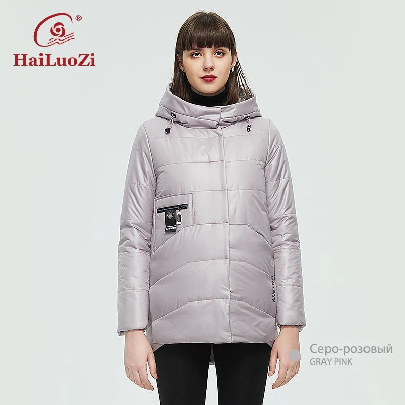 HaiLuoZi Spring Women Jacket Short Parka Fashion Casual Waterproof Warm Women's Autumn Coat Zipper Hooded Female Outwear 875