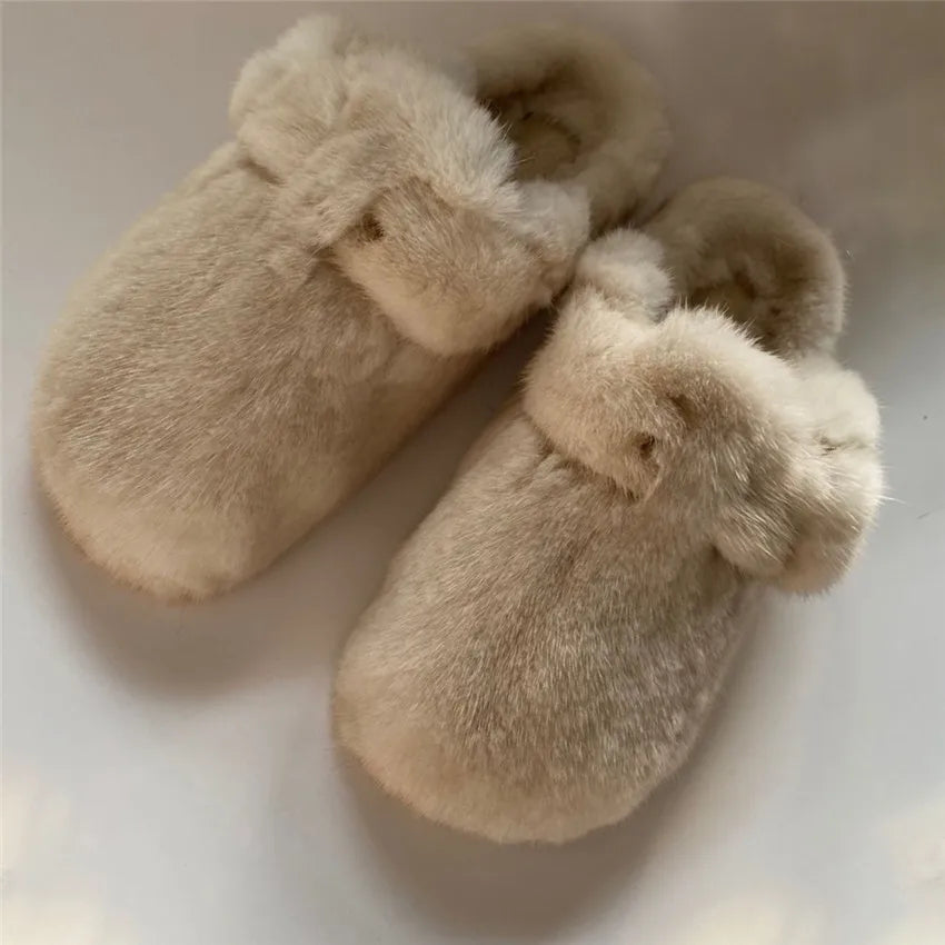 Women's High-end Fur Baotou Slippers Winter Comfort And Warmth Luxury Mink Fur Flats Indoor Slip-on Slippers For Lazy People