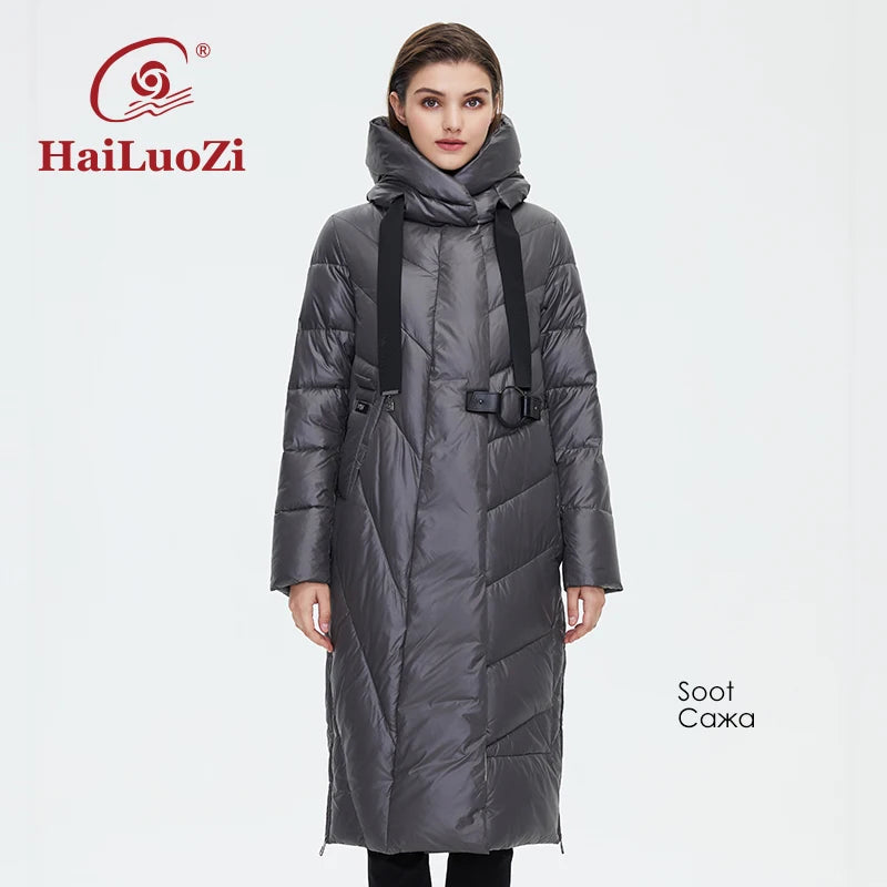 HaiLuoZi  Women's Winter Jacket New Women Coat Lengthened Warm Windproof Hooded Belt High-quality Bio-cotton Filling Parka 6032