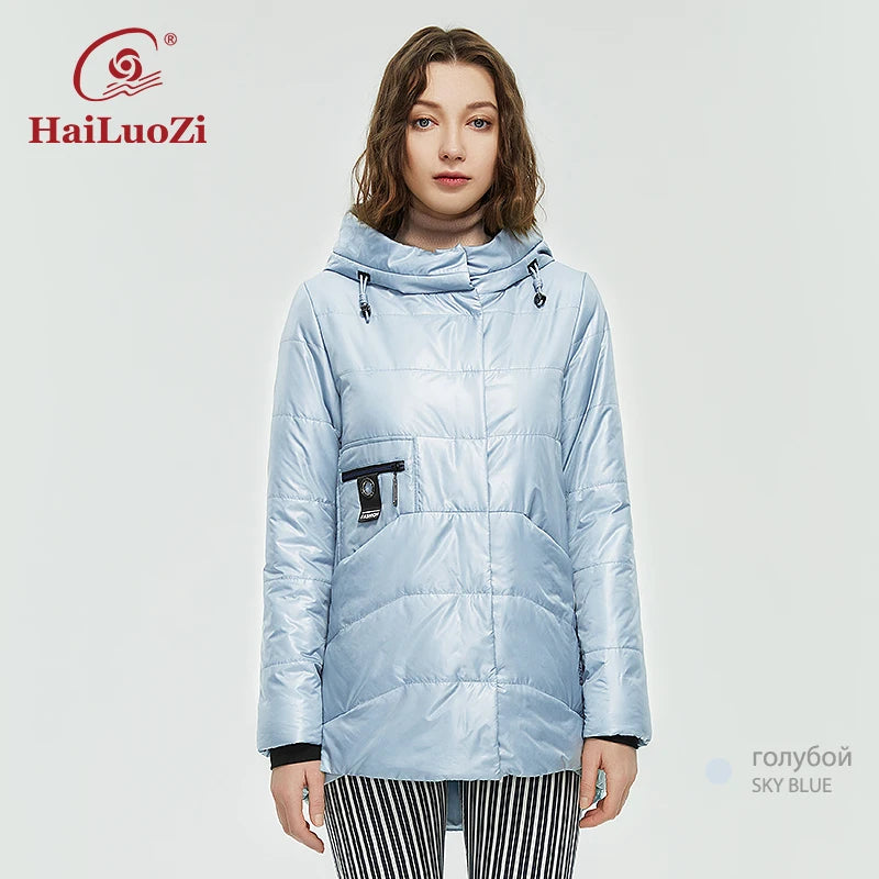 HaiLuoZi Spring Women Jacket Short Parka Fashion Casual Waterproof Warm Women's Autumn Coat Zipper Hooded Female Outwear 875