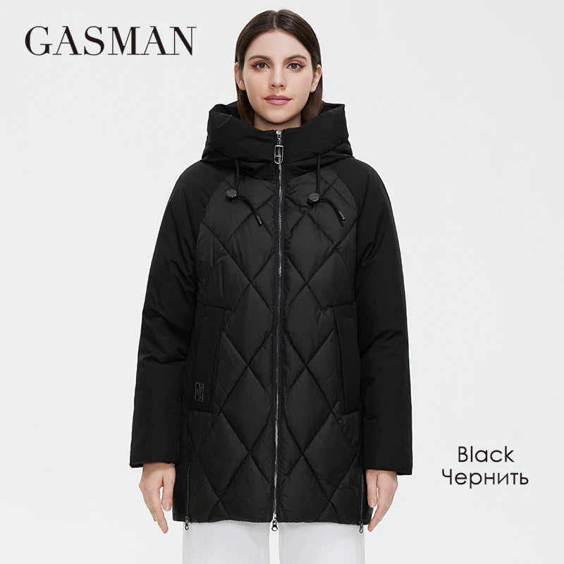 GASMAN 2022 Winter down jacket collection Fashion Solid Stand-up collar Women Coat Elegance Hooded Women's jackets 8198