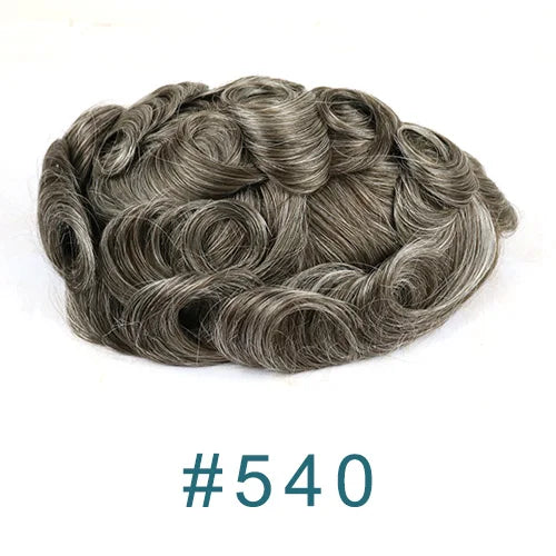 80%Density 0.02mm HD Poly Thin Skin Grey 220# 610# Invisible Natural Hairline Blonde Men Toupee Full Vioop Human Hair Prosthesis
