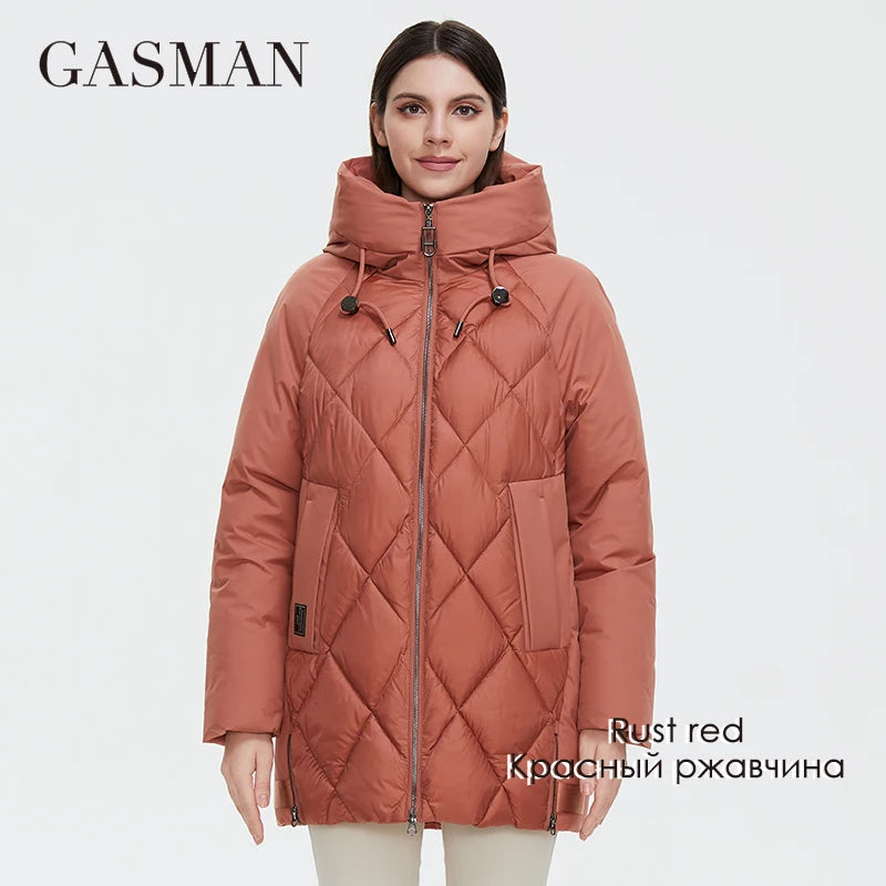 GASMAN 2022 Winter down jacket collection Fashion Solid Stand-up collar Women Coat Elegance Hooded Women's jackets 8198
