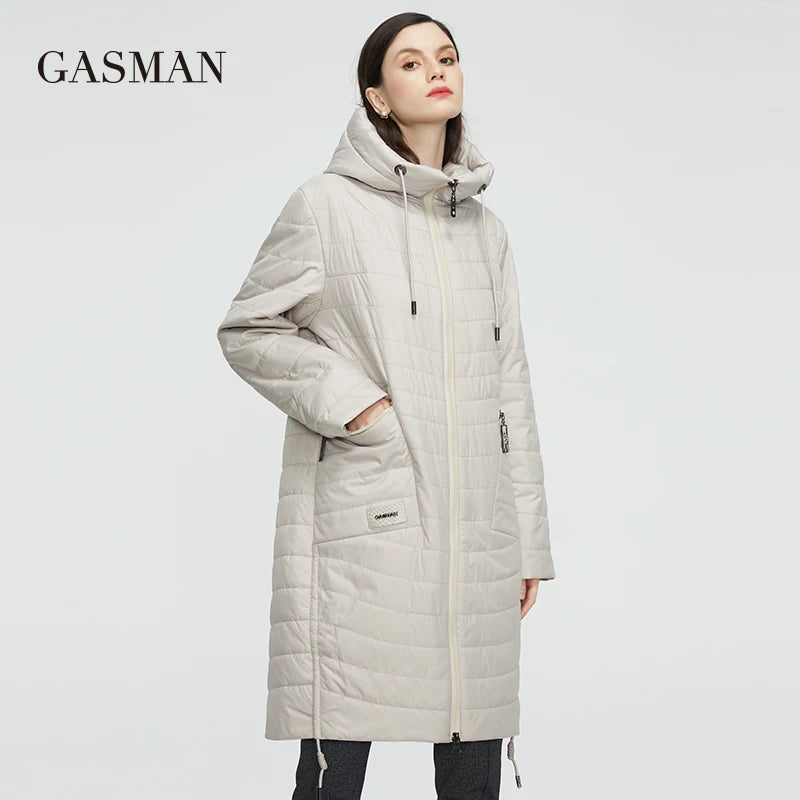 GASMAN 2022 Spring Autumn Jacket Women fashion casual long parka coat padded female stand-up Collar hooded ladies jackets 81858