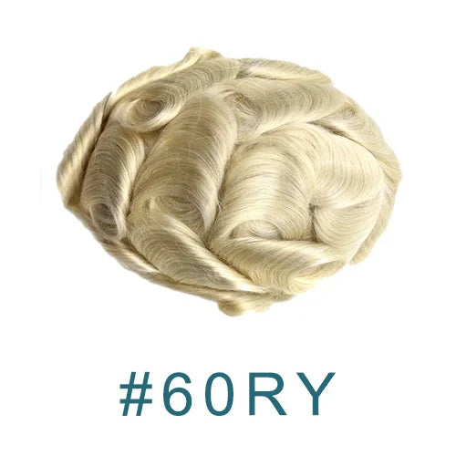 80%Density 0.02mm HD Poly Thin Skin Grey 220# 610# Invisible Natural Hairline Blonde Men Toupee Full Vioop Human Hair Prosthesis