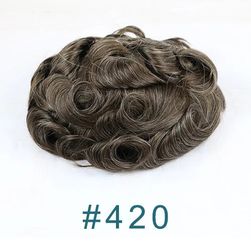 80%Density 0.02mm HD Poly Thin Skin Grey 220# 610# Invisible Natural Hairline Blonde Men Toupee Full Vioop Human Hair Prosthesis