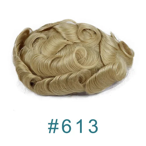 80%Density 0.02mm HD Poly Thin Skin Grey 220# 610# Invisible Natural Hairline Blonde Men Toupee Full Vioop Human Hair Prosthesis