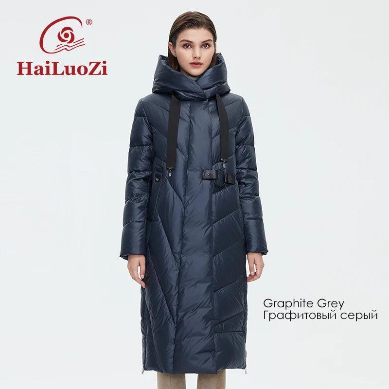 HaiLuoZi  Women's Winter Jacket New Women Coat Lengthened Warm Windproof Hooded Belt High-quality Bio-cotton Filling Parka 6032