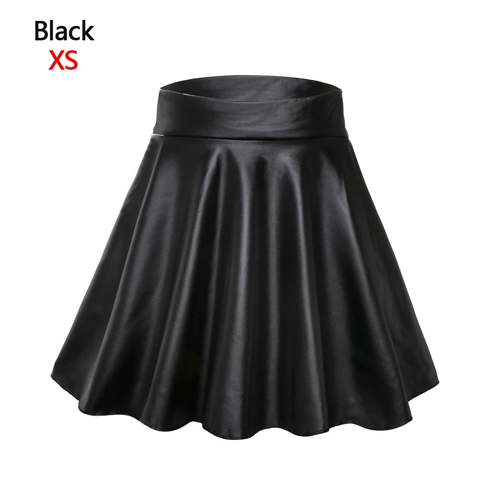 High Waist Elastic Mini Short Skirt Women Faux Leather Skirts