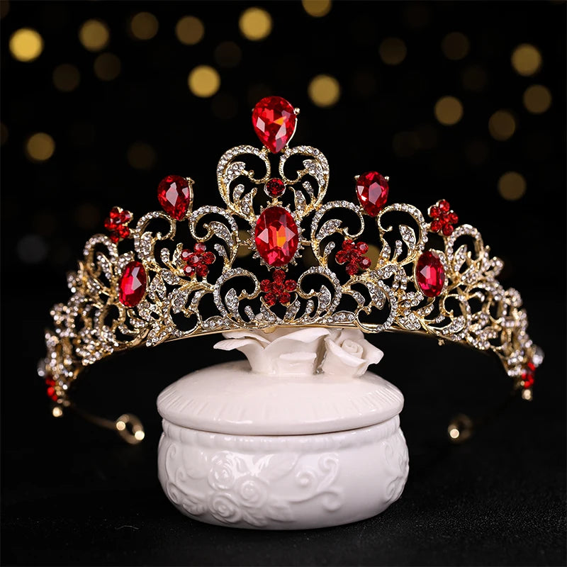 Wedding Hair Tiara Crystal Bridal Tiara Crown Wedding Hair Accessories Headpieces Head Jewelry Gold Color Diadem Veil Tiaras