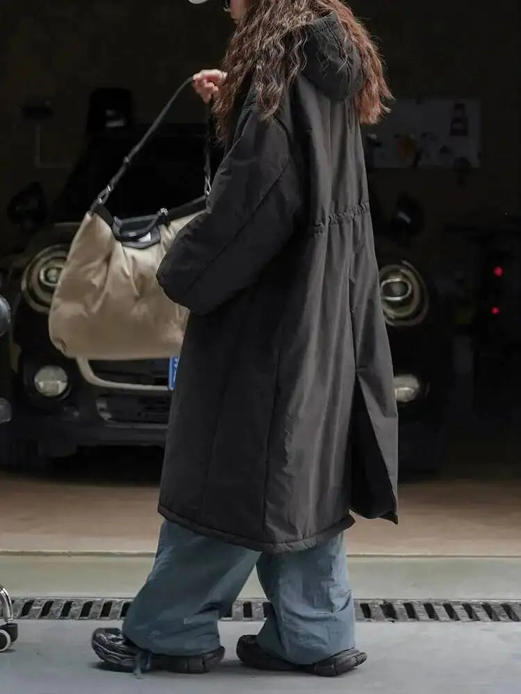 [LANMREM] Hooded Cotton Coats For Women Thick Warm Outdoors Outwear Streetwear Female Warm Clothing 2025 Winter New 26C881