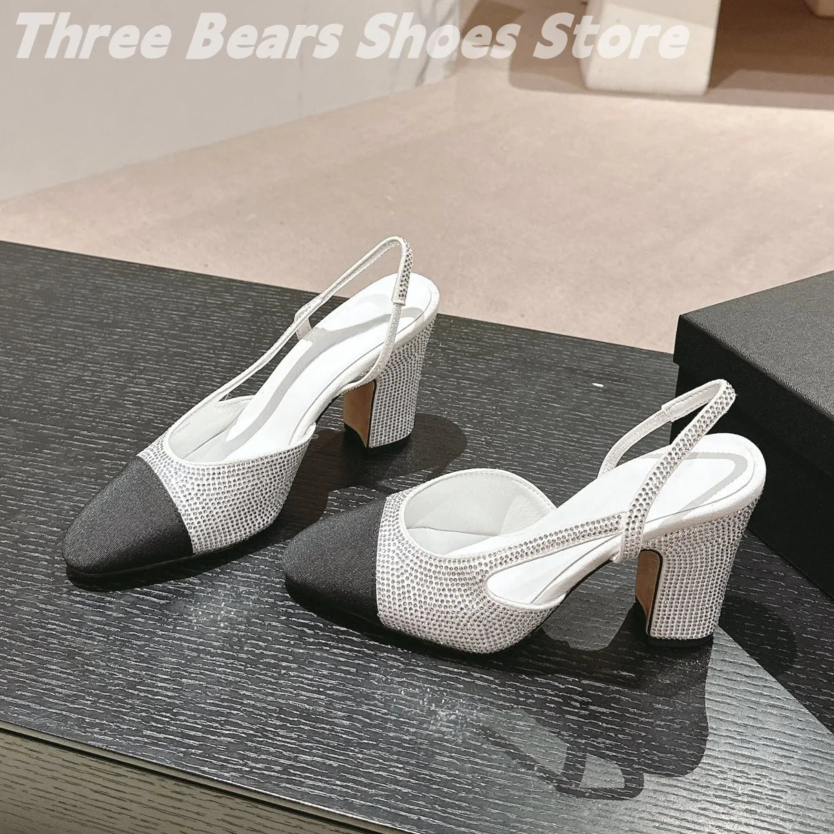 Crystal Mixed Colors Almond Shaped Toes Sling Back Zapatos Mujer Sheepskin Shallow Stiletto Heels Slip-on Woman Sandals 34-42