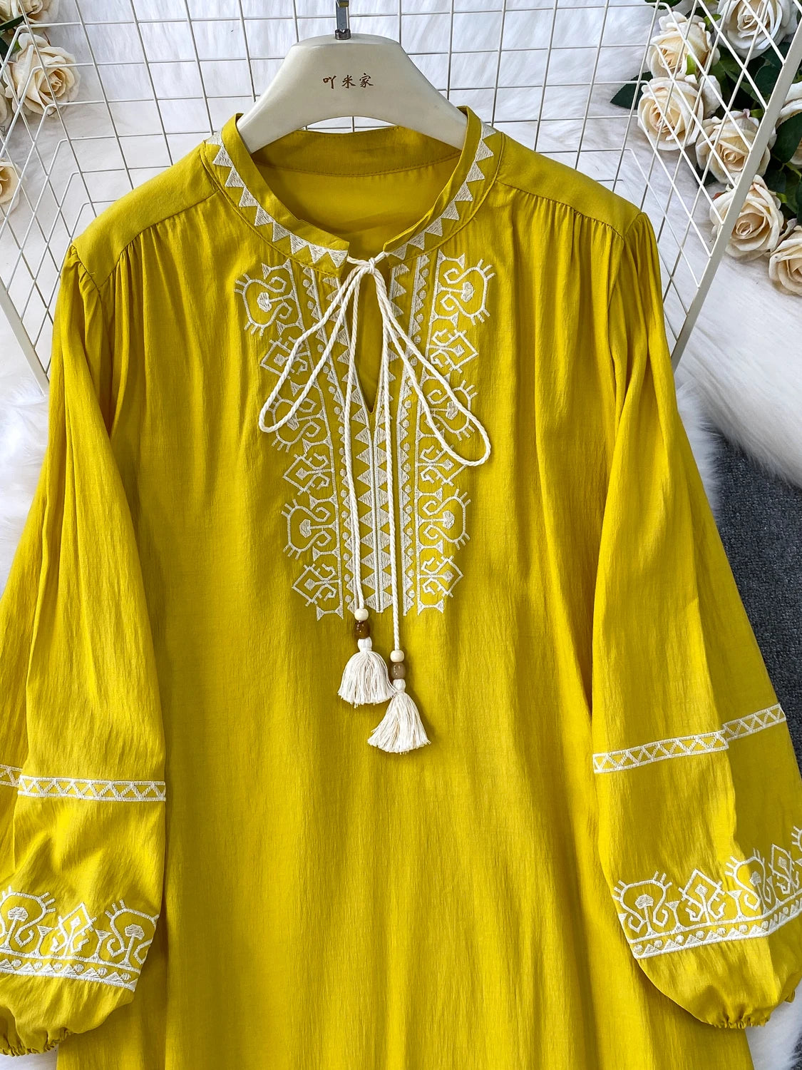 Blue Heavy Embroidery Gentle Wind Long Dr Women's Loose Lantern Sve Stand Collar Spring Autumn Faion plus Size Dr