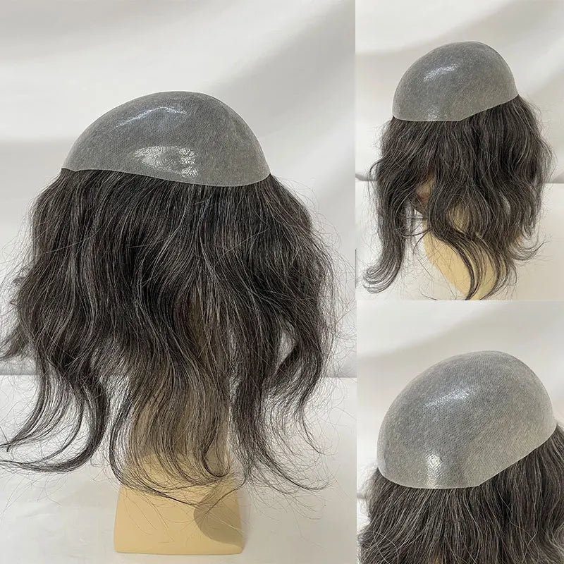 12 Inch Ultra Thin Skin Men Toupee Long V-loop Full PU Hair Replacement System For Men Wigs 10''x8'' Base 1B/40 Color