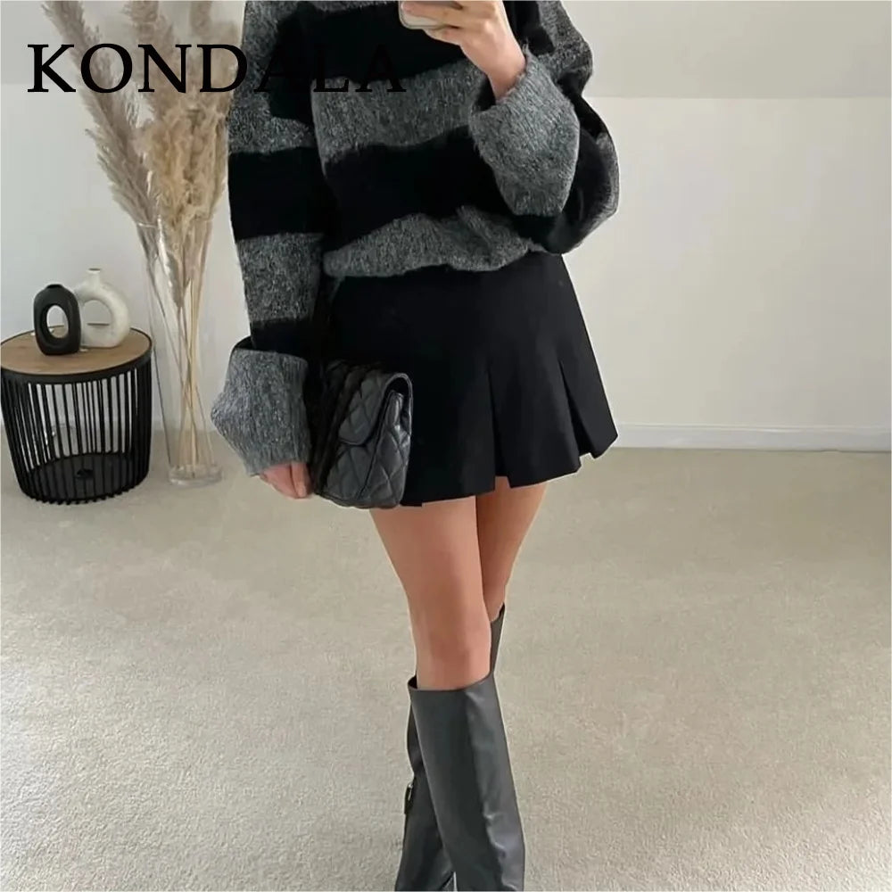 KONDALA 2025 Fall Winter Women Casual Tierred Mini Skirts Fashion Vintage Solid High Wasit Ruffles Pleated Sexy Shorts Skirts