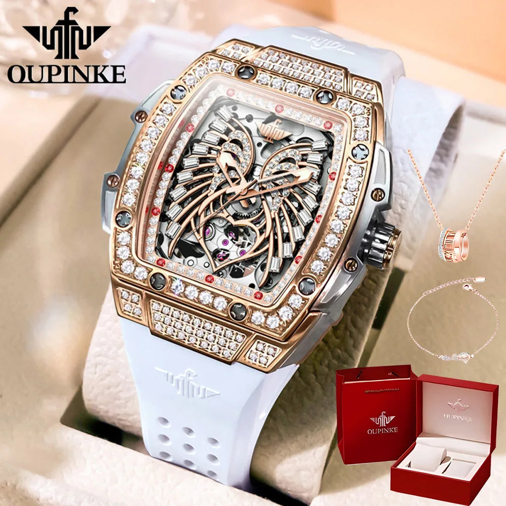 OUPINKE 3225 Women's Watch Big Dial Skeleton Mechanical Watch For Women Diamond Luxury Deep Waterproof Automatic Wrist Watches