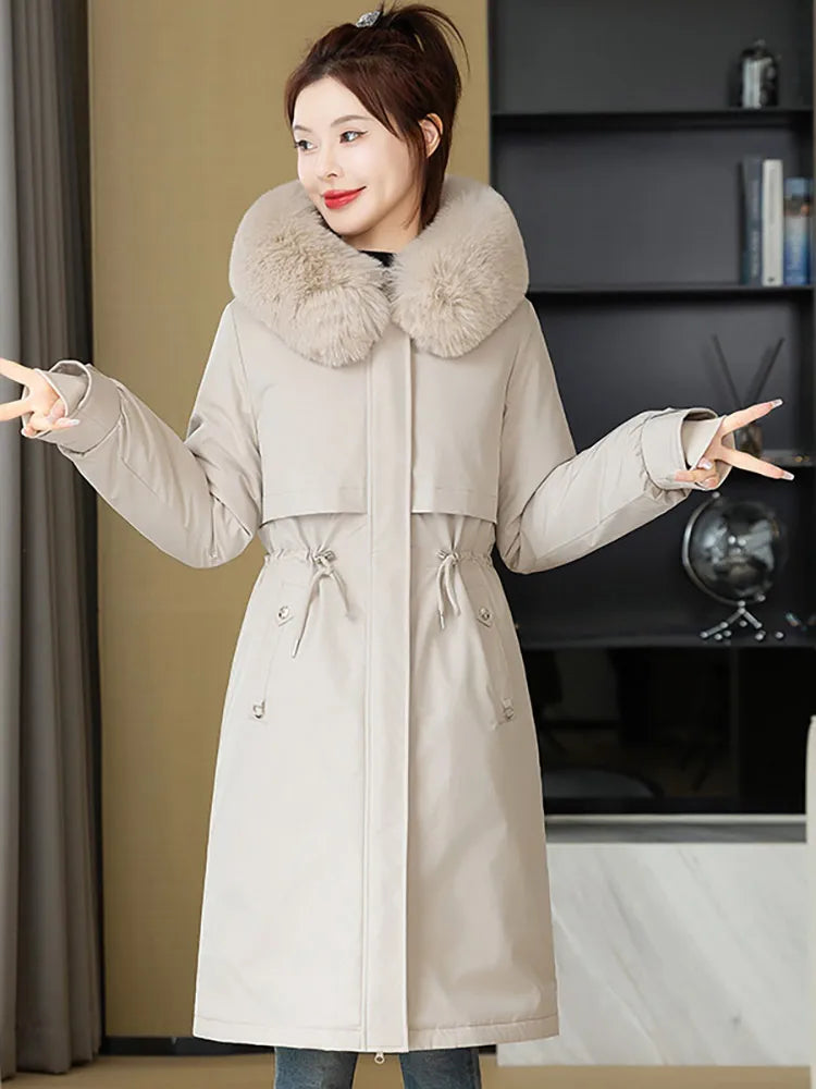 Vielleicht 2024 New Winter Women Puffer Jacket Removable Liner Fur Hooded Cotton Padded Coat Long Parkas Clothes Women Outwear