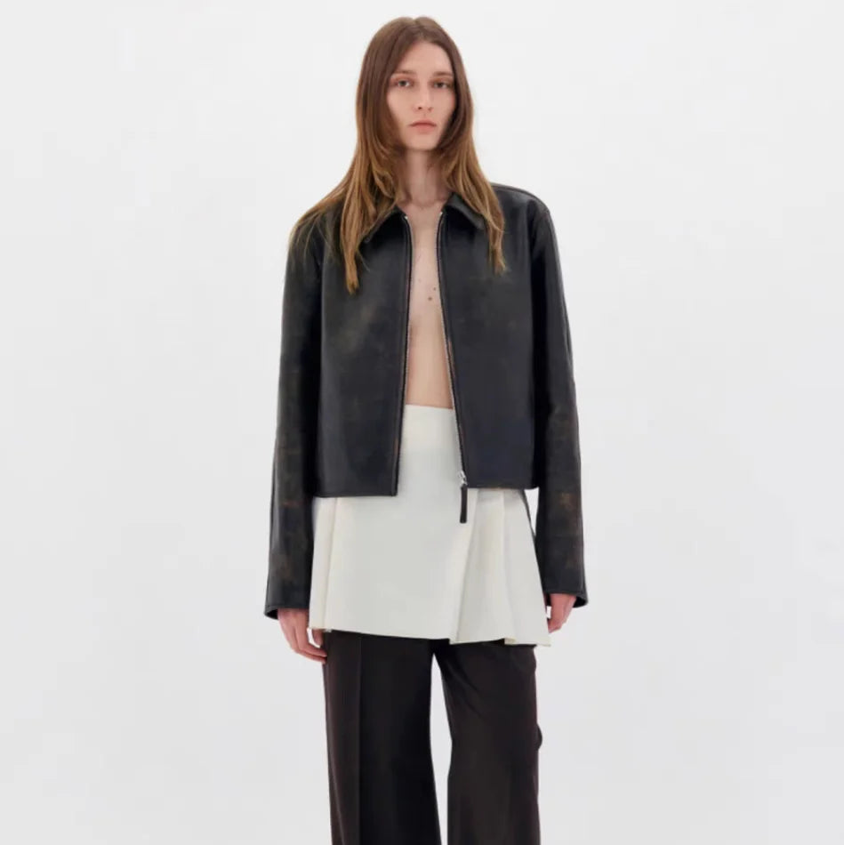 Lowclas*ic Silver Gold Suede Jaet Zipper Flip Collar Slimming Outerwear Women's Commute Sle Regular Length Autumn 2025