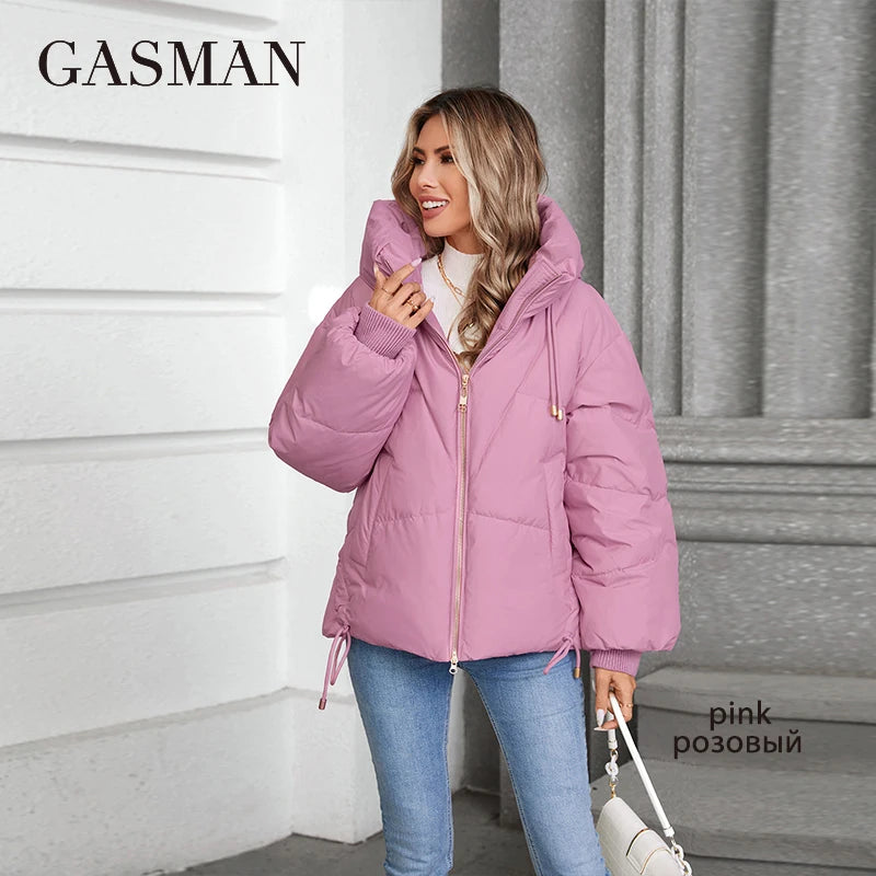GASMAN 2024 New Coats Women Winter Down Jacket Classic Design Zipper Fleece Pocket Female Elegant Parkas  88578