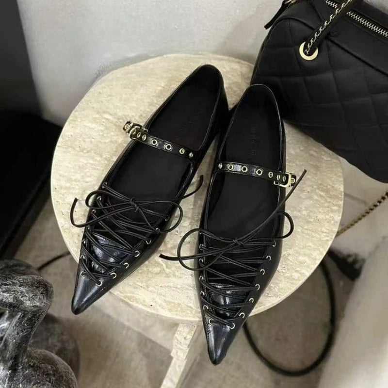 2025 Spring New Brand Women Flat Shoes Fashion Lace Up Ladies Elegant Dress Boat Shoes Flat Heel Casual Single Shoes