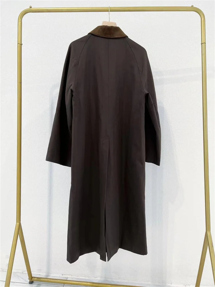 Women's Turn-Down Collar Long Coat Fashion Long-Sleeved Female Straight Back Slit Zipper Warm Jacket Top